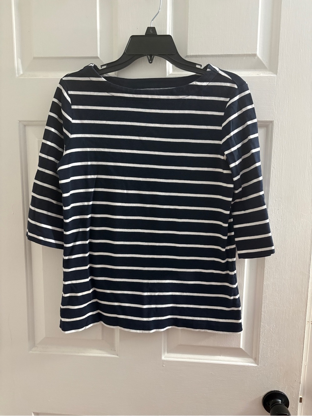 Christopher & Banks Navy and White Striped Boatneck Top